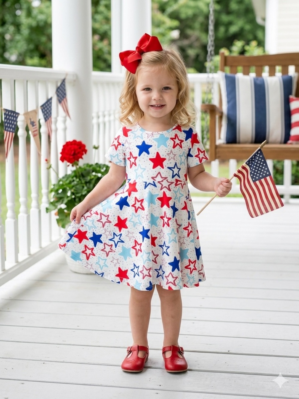 NWT Girls Star Print Twirl Dress in Red, White, & Blue 4th July dress patriotic